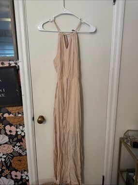Cozy Casual Beige Halter Maxi Dress